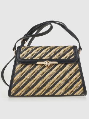Borsa a spalla in rafia a righe intrecciate - Verde Fashion