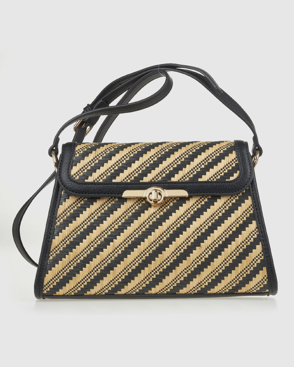 Borsa a spalla in rafia a righe intrecciate - Verde Fashion 1 16-0008356