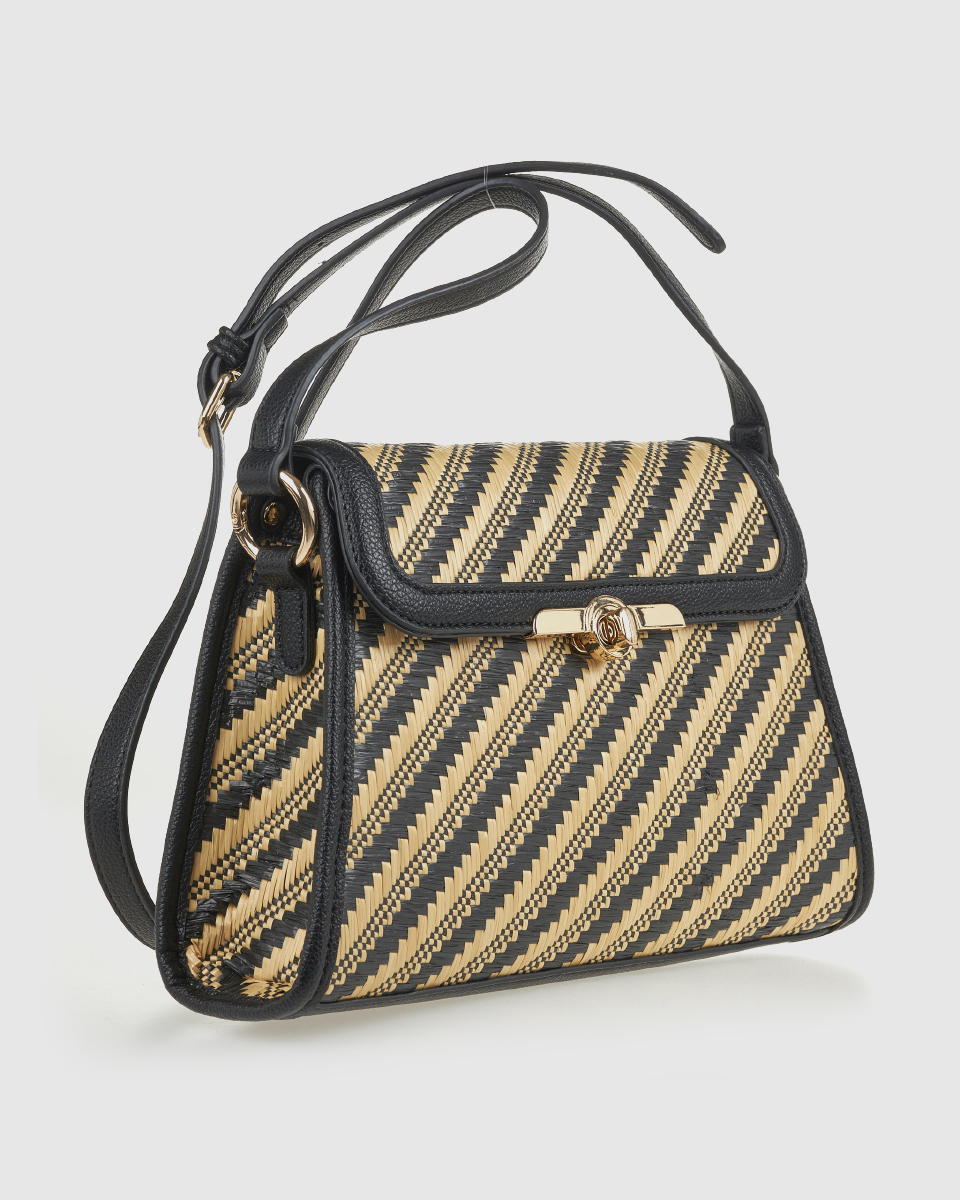 Borsa a spalla in rafia a righe intrecciate - Verde Fashion 3 16 0008356 3